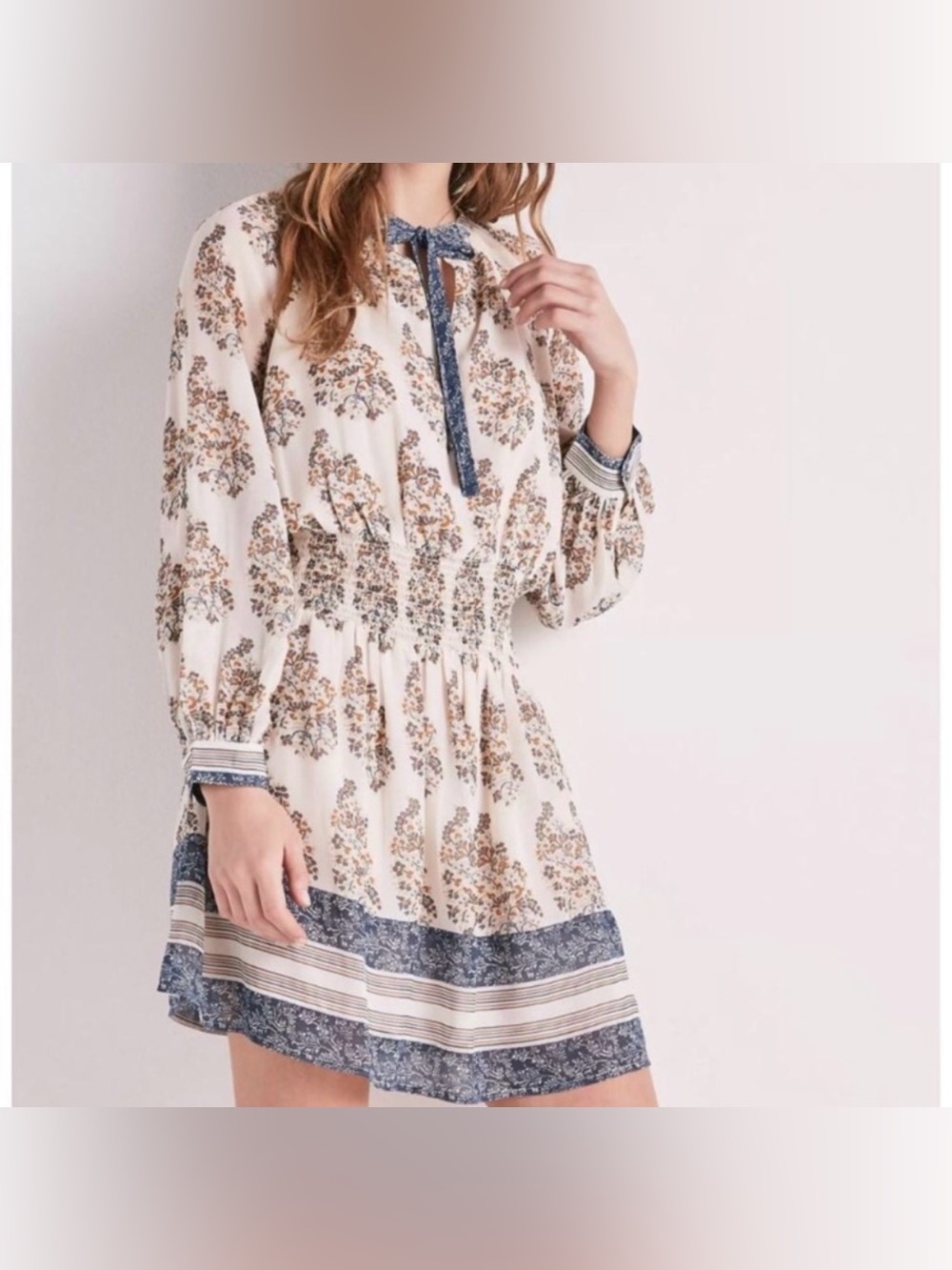 Lucky Brand Floral Print Smocked Waist Mini Dress NWOT